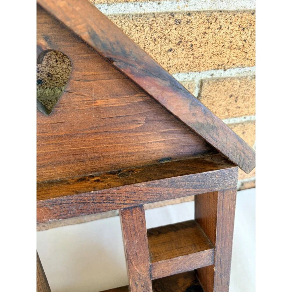 Vtg House Shaped Wood Trinket Shelf Heart Cutout Hanging Miniatures Display